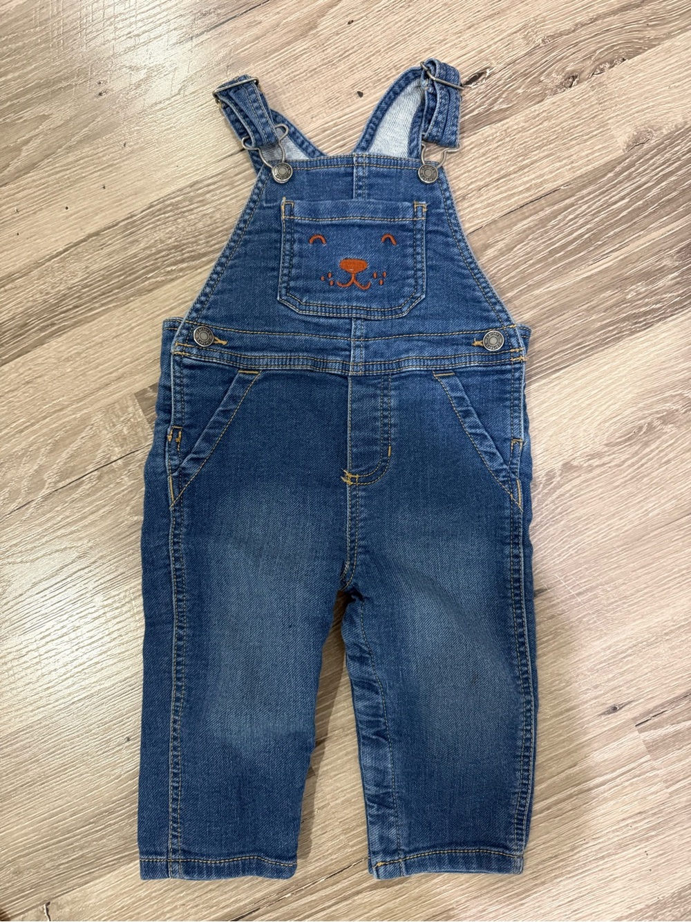 Carter's Dark Blue Denim Overalls with Orange Embroidered Animal Face